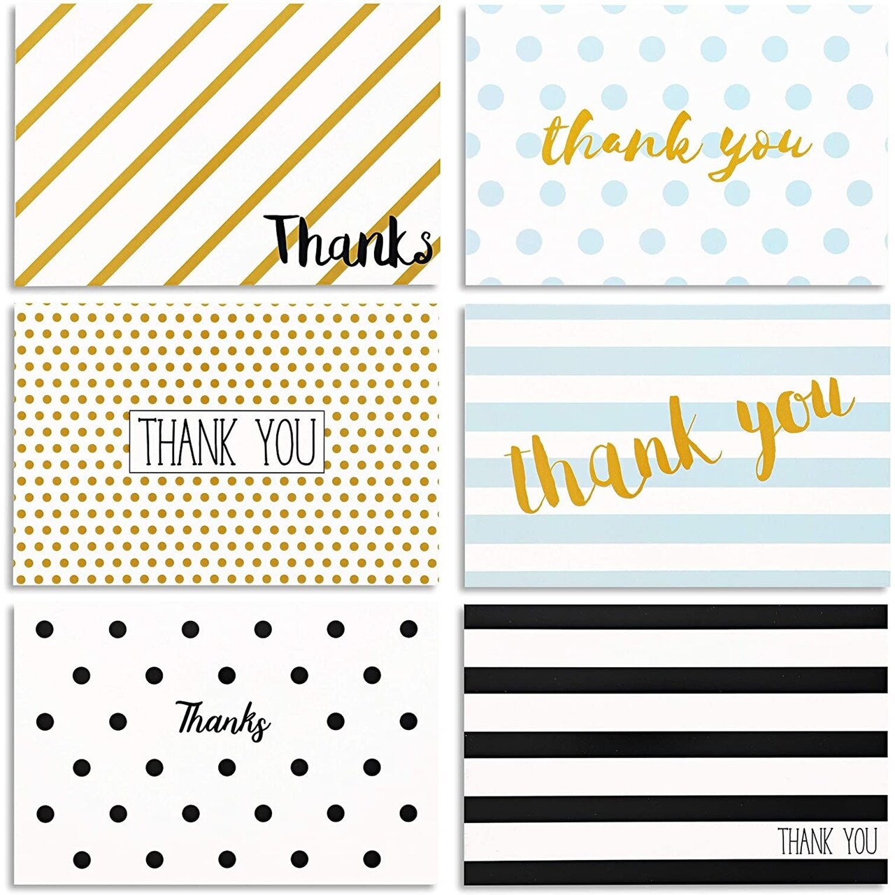Juvale Thank You Cards with Envelopes - 48-Pack 4 x 6 In Multicolor Blank Notecards - Retro Striped & Polka Dot Designs - Bulk Thank You Notes with Envelopes Set
